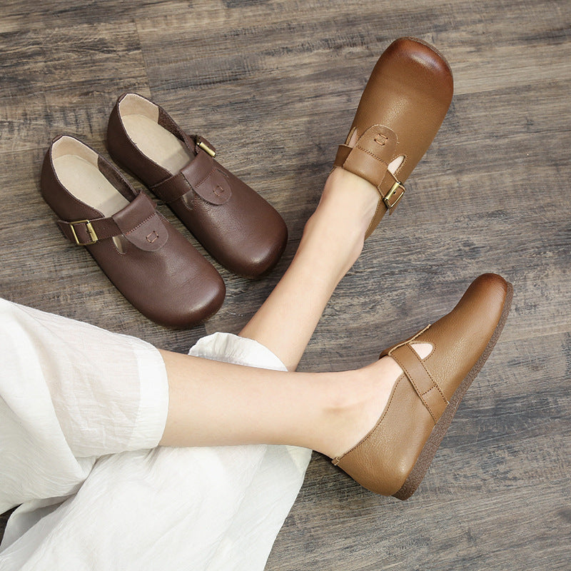 Handmade Genuine Pumps Shallow Mouth Artistic Soft Flat Bottom Casual Shoes