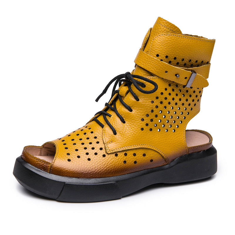 Women's Genuine Flat Short Martin Peep Toe Sandals