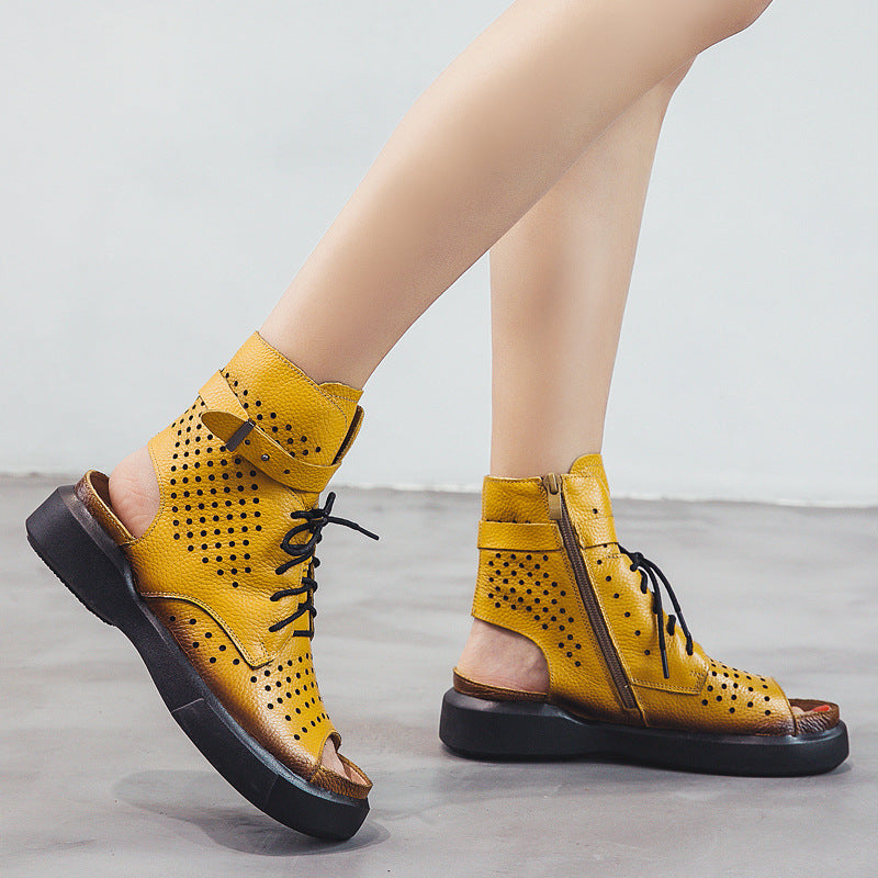 Women's Genuine Flat Short Martin Peep Toe Sandals