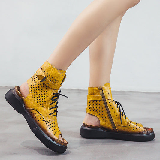 Women's Genuine Flat Short Martin Peep Toe Sandals