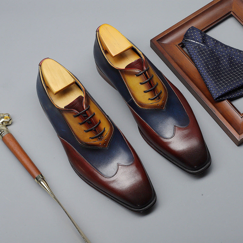 Men's Retro Color Matching Business Formal Size Leather Shoes