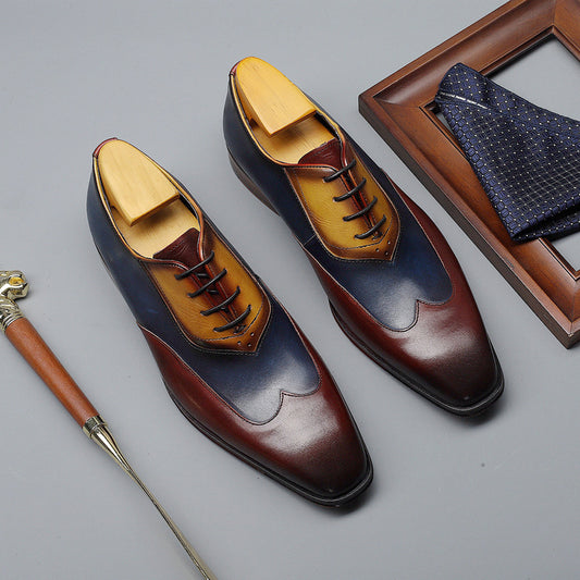 Men's Retro Color Matching Business Formal Size Leather Shoes