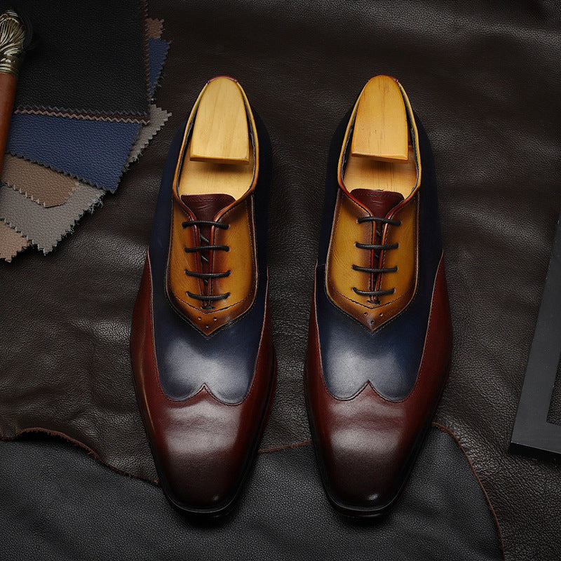 Men's Retro Color Matching Business Formal Size Leather Shoes