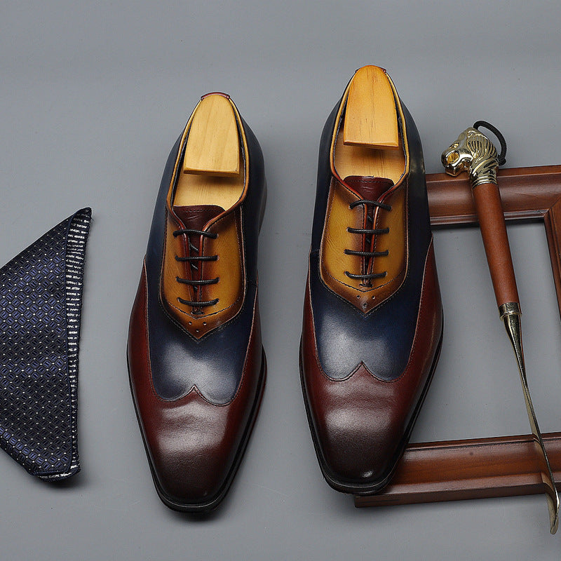 Men's Retro Color Matching Business Formal Size Leather Shoes