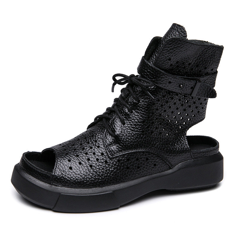 Women's Genuine Flat Short Martin Peep Toe Sandals