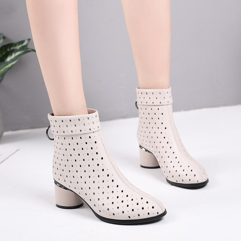 Women's Hollow Booties Mid Authentic Chunky Plus Sandals