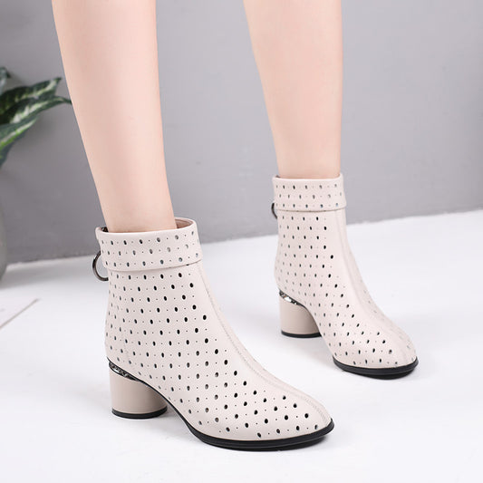 Women's Hollow Booties Mid Authentic Chunky Plus Sandals