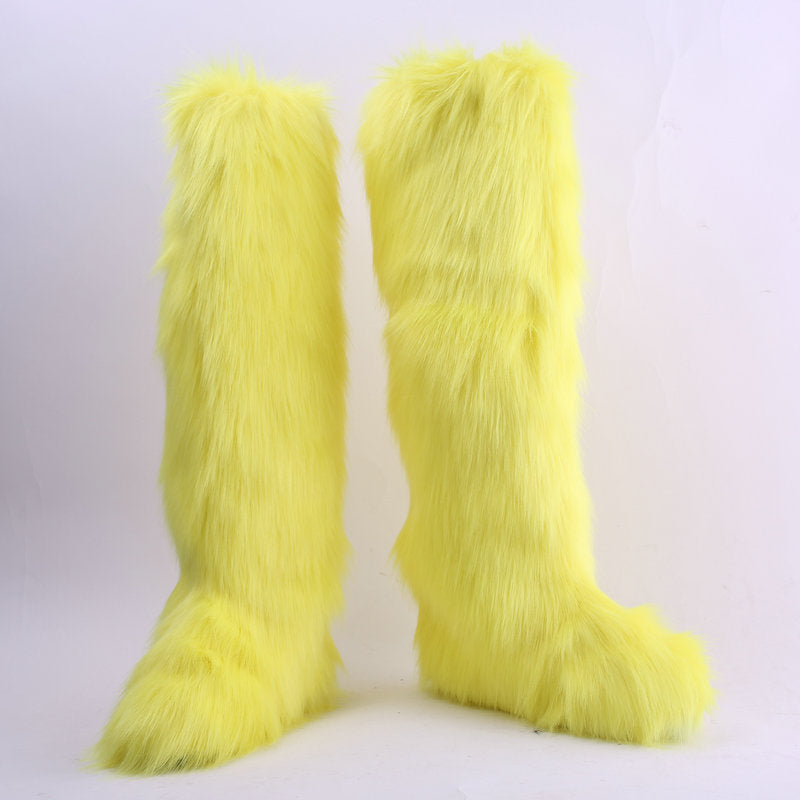 Women's School Long Tube Fox Fur Plush Snow Boots