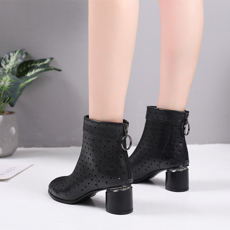 Women's Hollow Booties Mid Authentic Chunky Plus Sandals