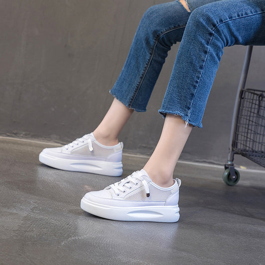 Women's White Summer Korean Style Versatile Flat Mesh Slip-on Women's Sports Shoes