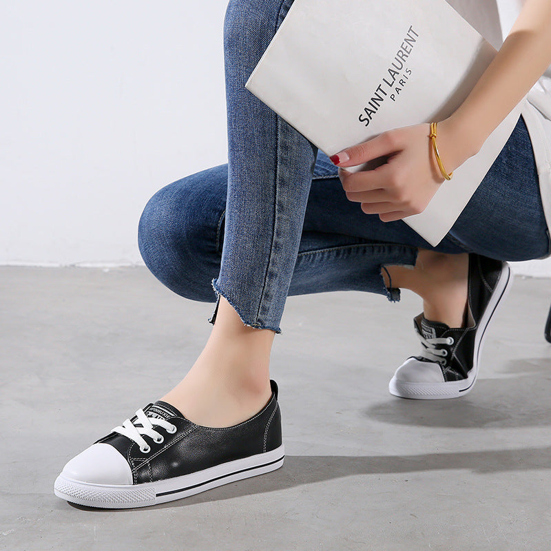 Women's Layer Cowhide Comfortable Versatile White Western Style Spring Four Tide Women's Casual Shoes