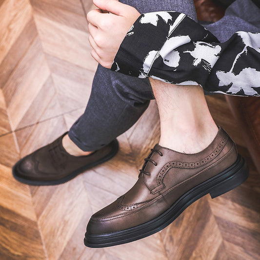 Men's British Brogue Business Formal Wear Korean Leather Shoes