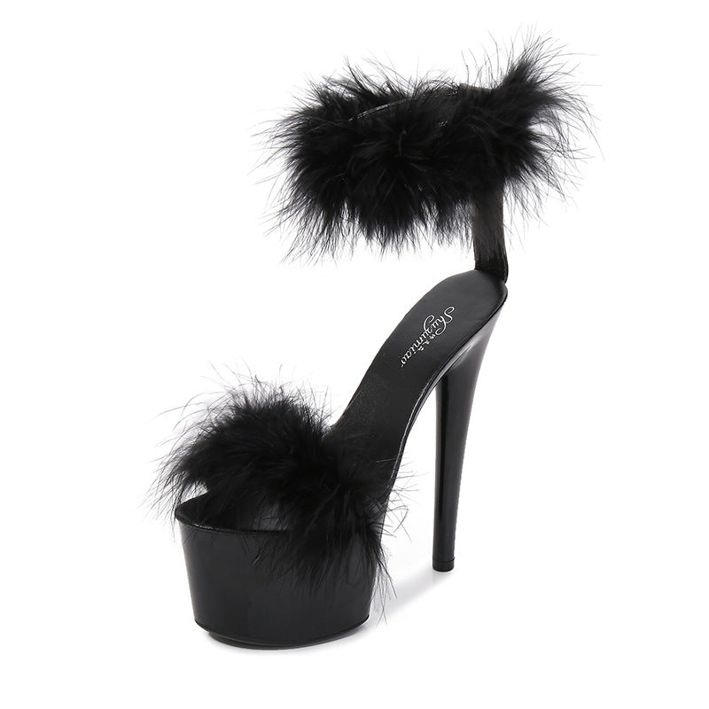 Women's Patent Special High Stiletto Sexy Black Slippers