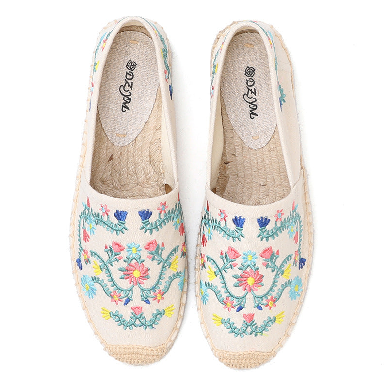 Women's Flat Classic Style Embroidered Slip-on Korean Canvas Shoes