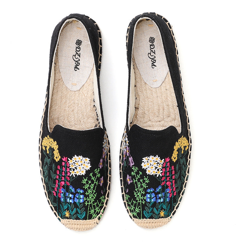 Women's Flat Classic Style Embroidered Slip-on Korean Canvas Shoes