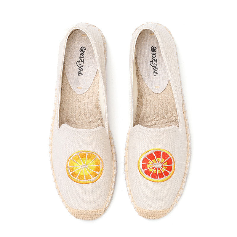 Women's & Men's Flat Classic Style Slip-on Linen Straw Canvas Shoes