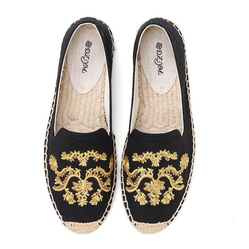 Women's Flat Classic Style Embroidered Slip-on Korean Canvas Shoes