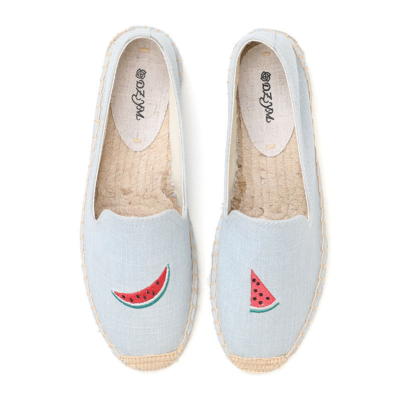 Women's & Men's Flat Classic Style Slip-on Linen Straw Canvas Shoes