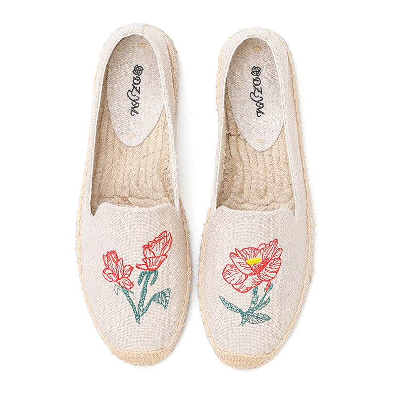 Women's Flat Classic Style Embroidered Slip-on Korean Canvas Shoes