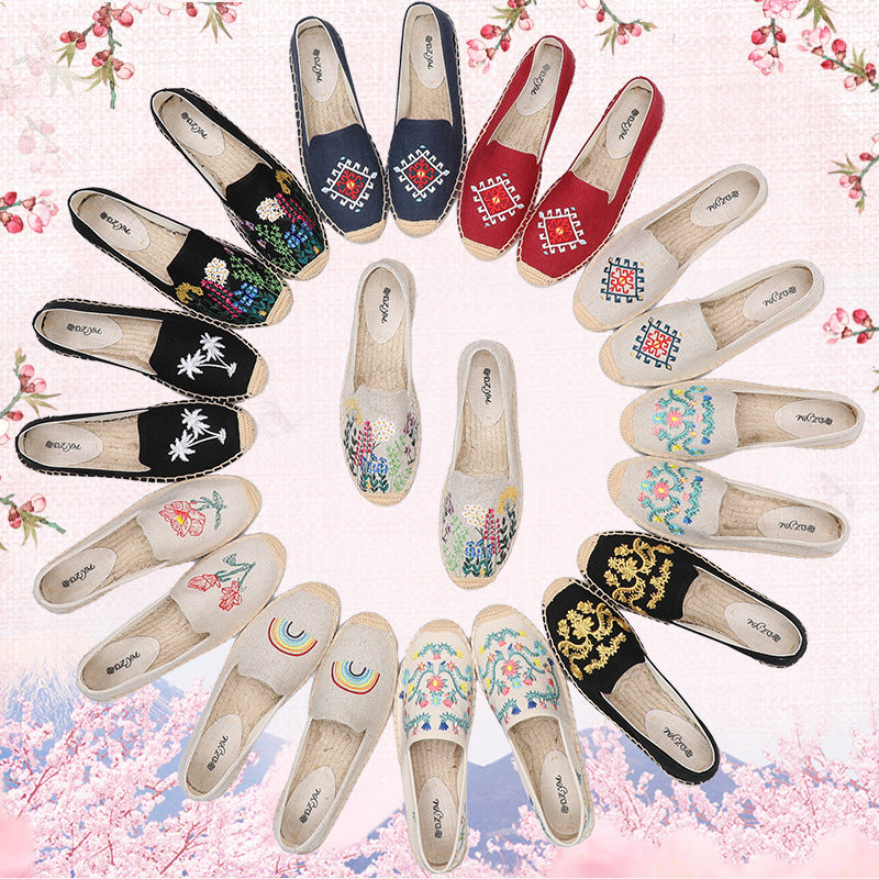 Women's Flat Classic Style Embroidered Slip-on Korean Canvas Shoes