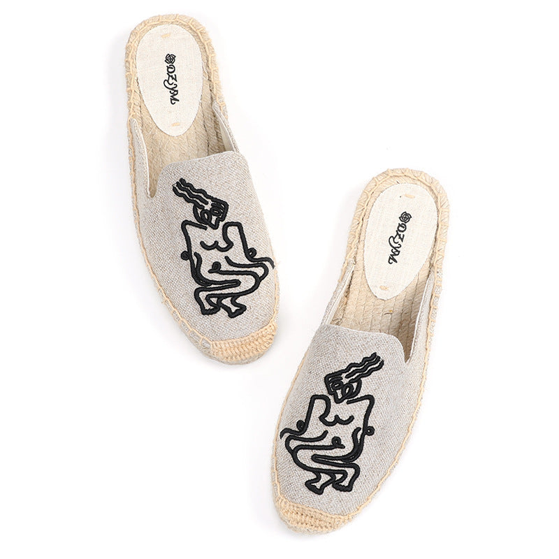 Women's Half Fisherman Flat Bottom Slip-on Lazy Sandals
