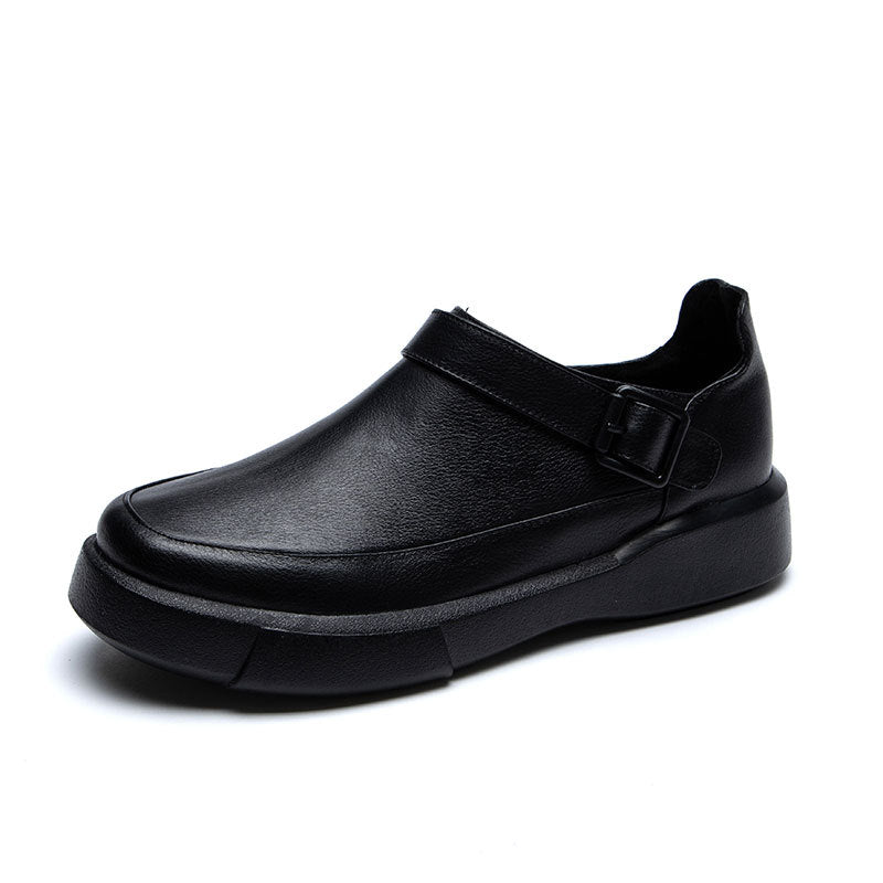 Women's Round Head Top Layer Cowhide Casual Shoes