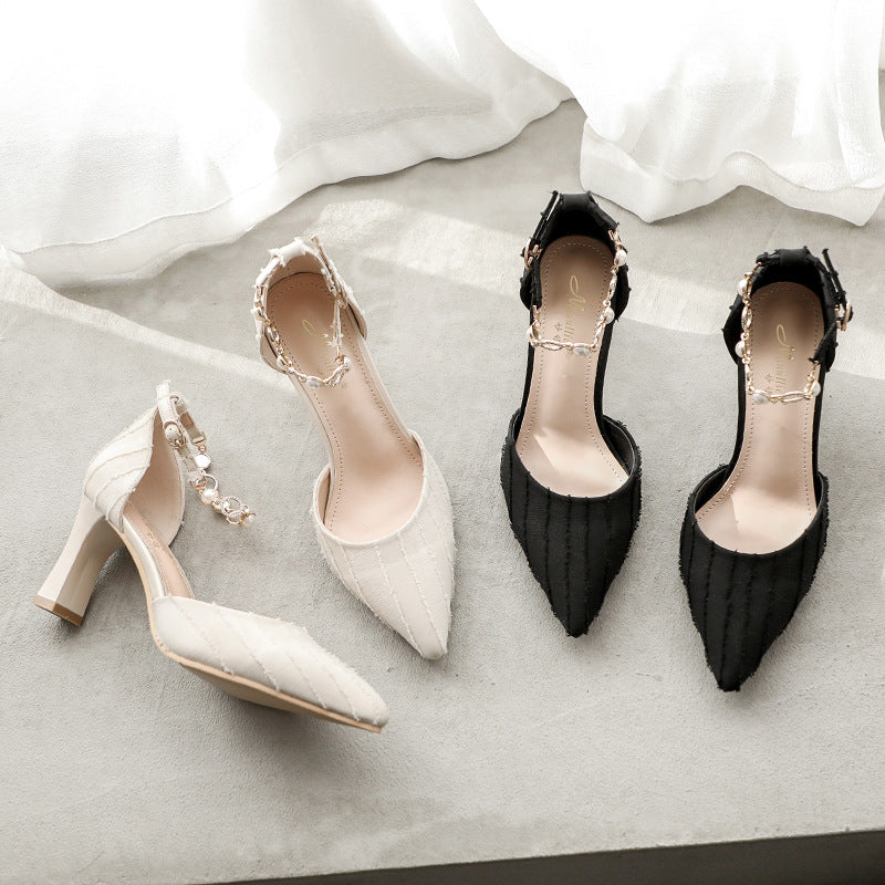 Women's Pointed High Toe Cap Pumps Hollow Sandals