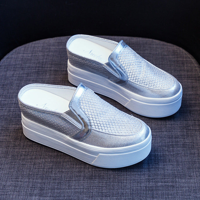Women's High Wedge Half Hidden Platform White Sandals