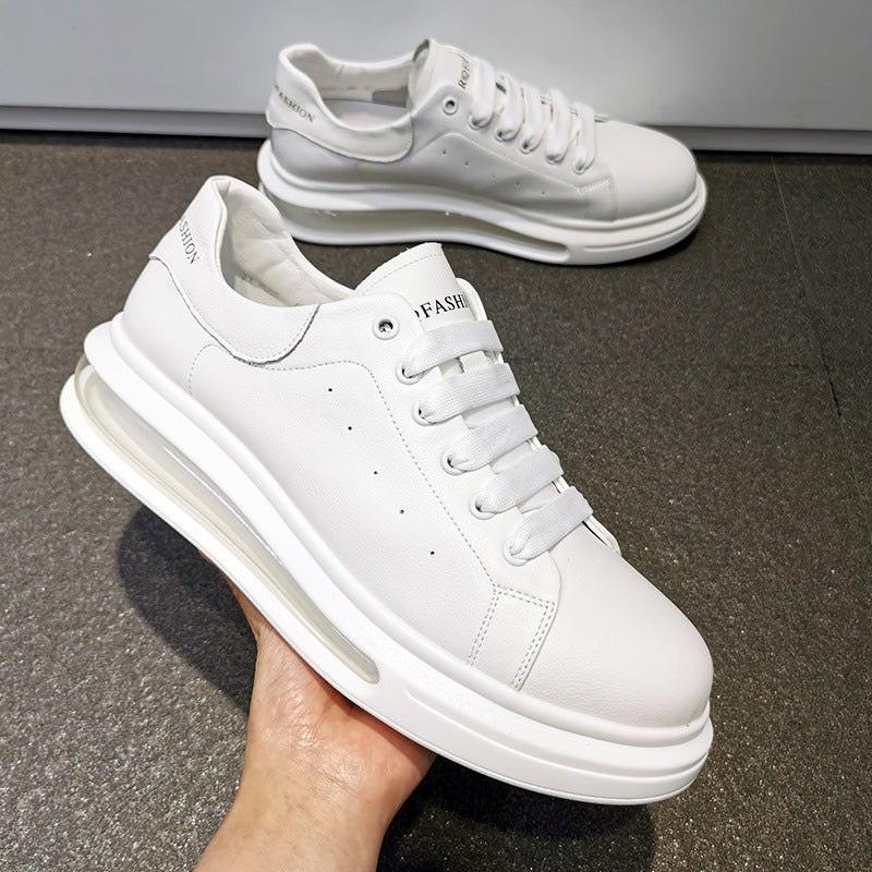 Men's Bottom Cowhide White Breathable Air Cushion Casual Shoes