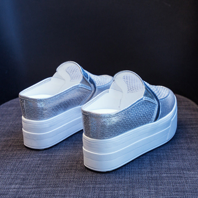 Women's High Wedge Half Hidden Platform White Sandals