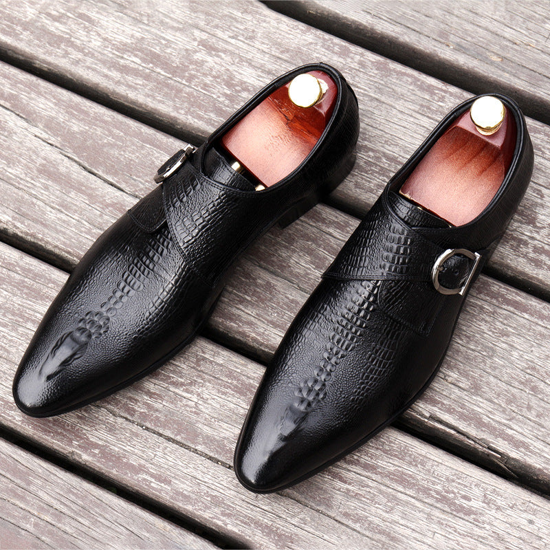 Men's Formal Wear British Korean Crocodile Pattern Leather Shoes