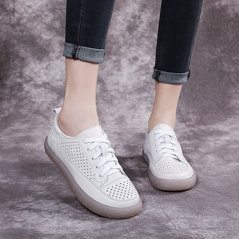 Women's Hole Hollow Out Flat Breathable White Sandals