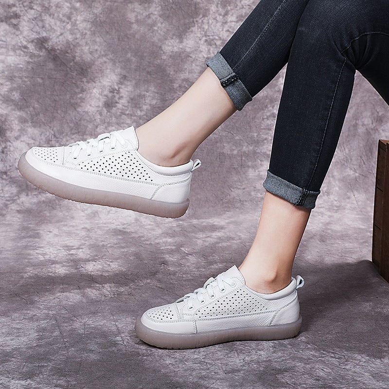 Women's Hole Hollow Out Flat Breathable White Sandals