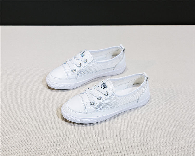 Women's Hollow White Genuine Flat Bottom Comfort Versatile Breathable Plus Women's Shoes