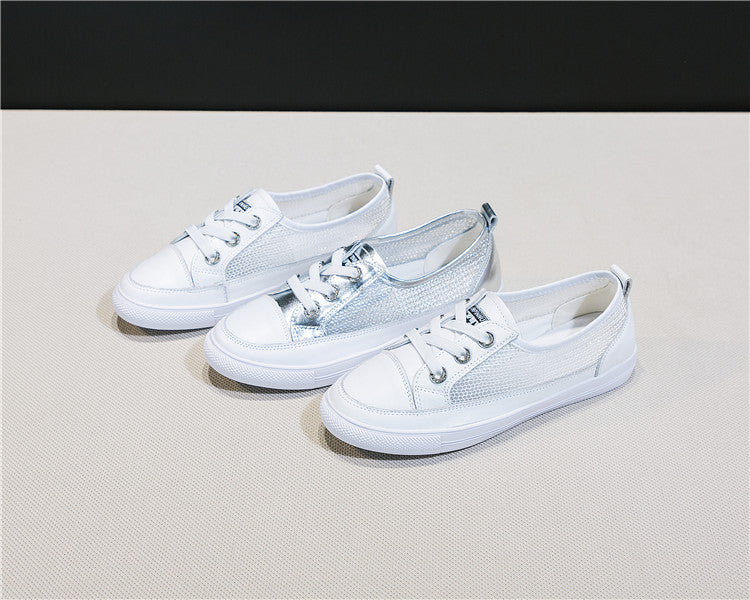 Women's Hollow White Genuine Flat Bottom Comfort Versatile Breathable Plus Women's Shoes