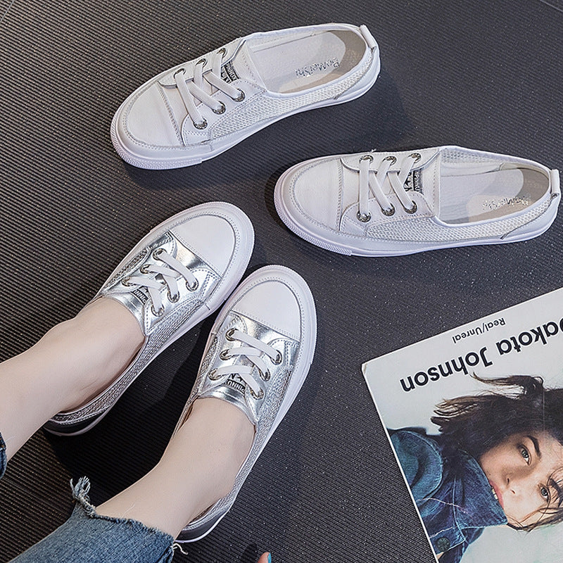 Women's Hollow White Genuine Flat Bottom Comfort Versatile Breathable Plus Women's Shoes