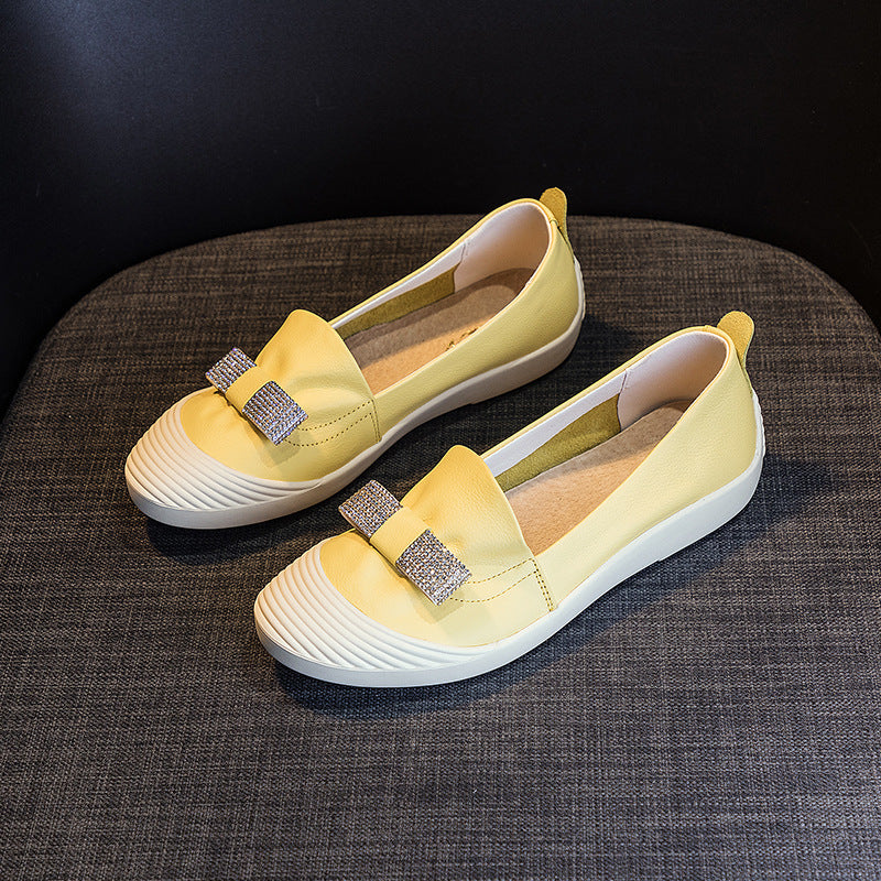 Women's Lazy Flat First Layer Cowhide Pregnant Casual Shoes