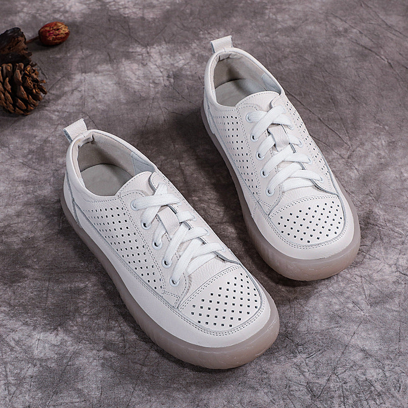 Women's Hole Hollow Out Flat Breathable White Sandals