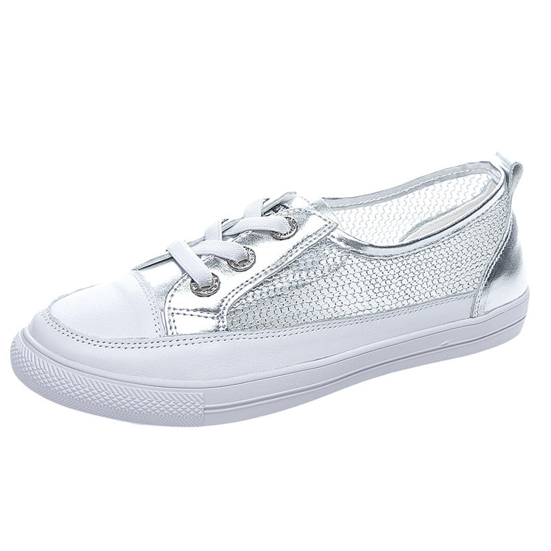 Women's Hollow White Genuine Flat Bottom Comfort Versatile Breathable Plus Women's Shoes