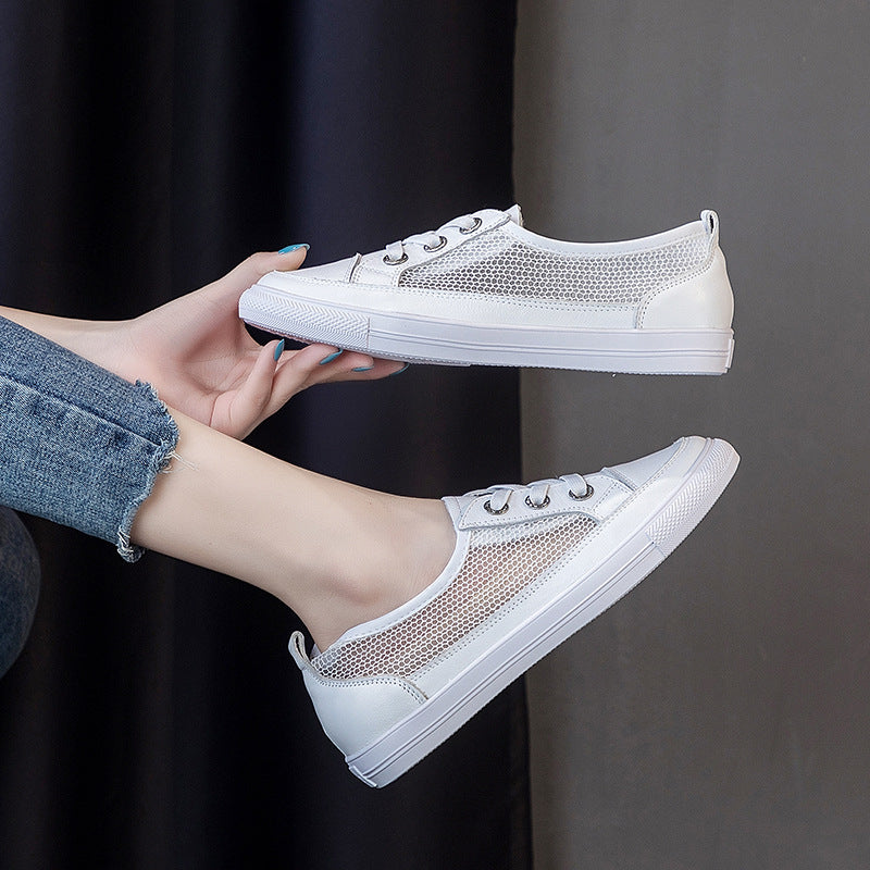 Women's Hollow White Genuine Flat Bottom Comfort Versatile Breathable Plus Women's Shoes