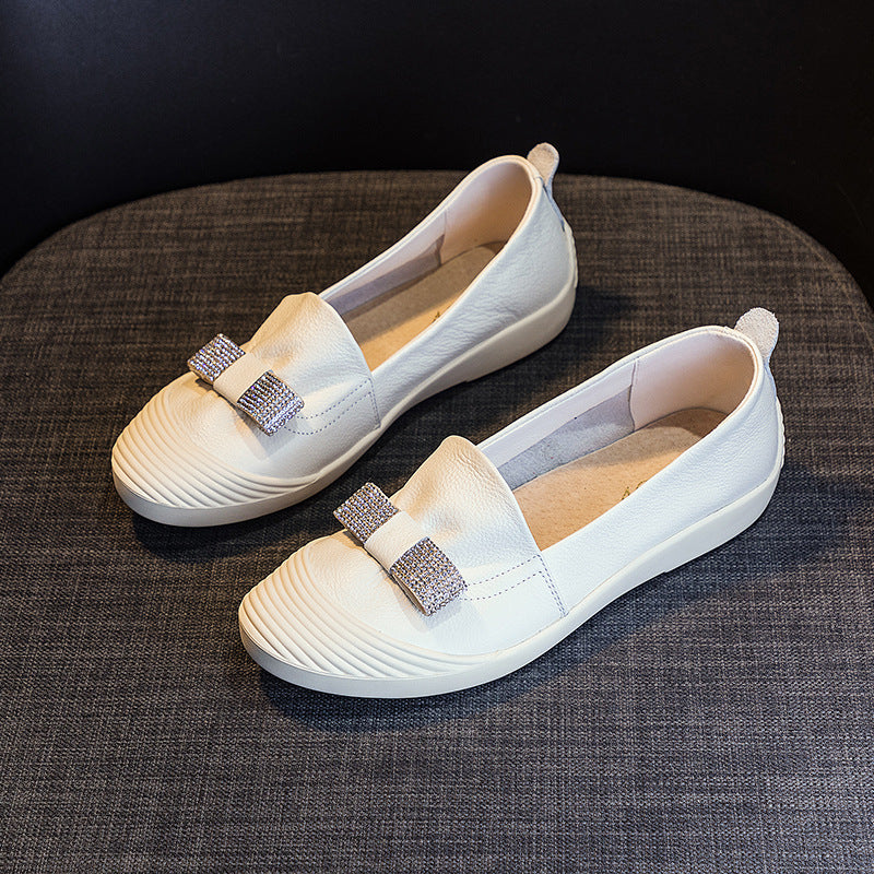 Women's Lazy Flat First Layer Cowhide Pregnant Casual Shoes