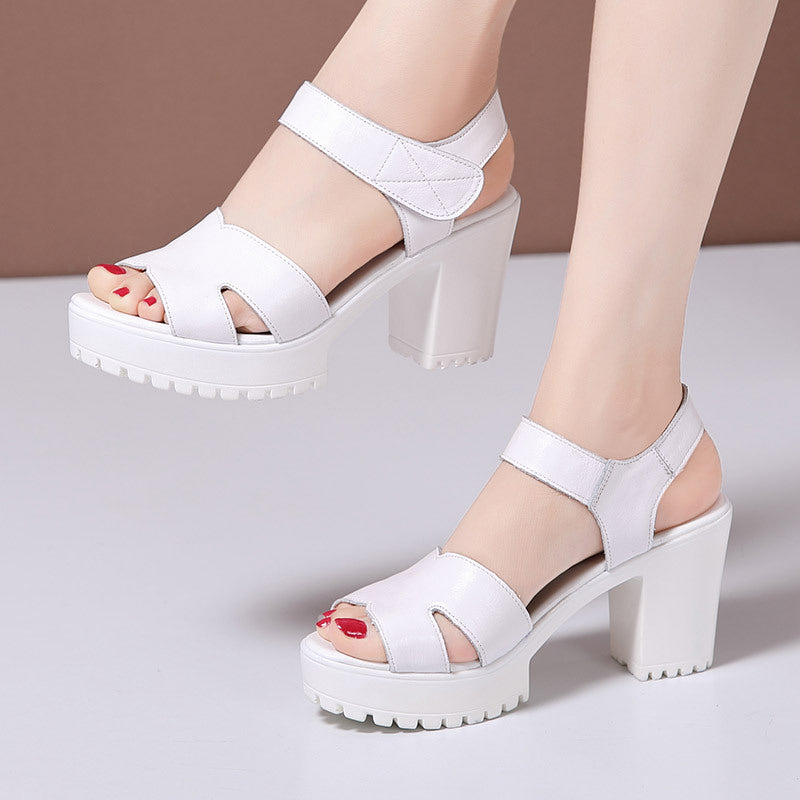 Women's High Chunky Platform Large Small Size Velcro Genuine Heels