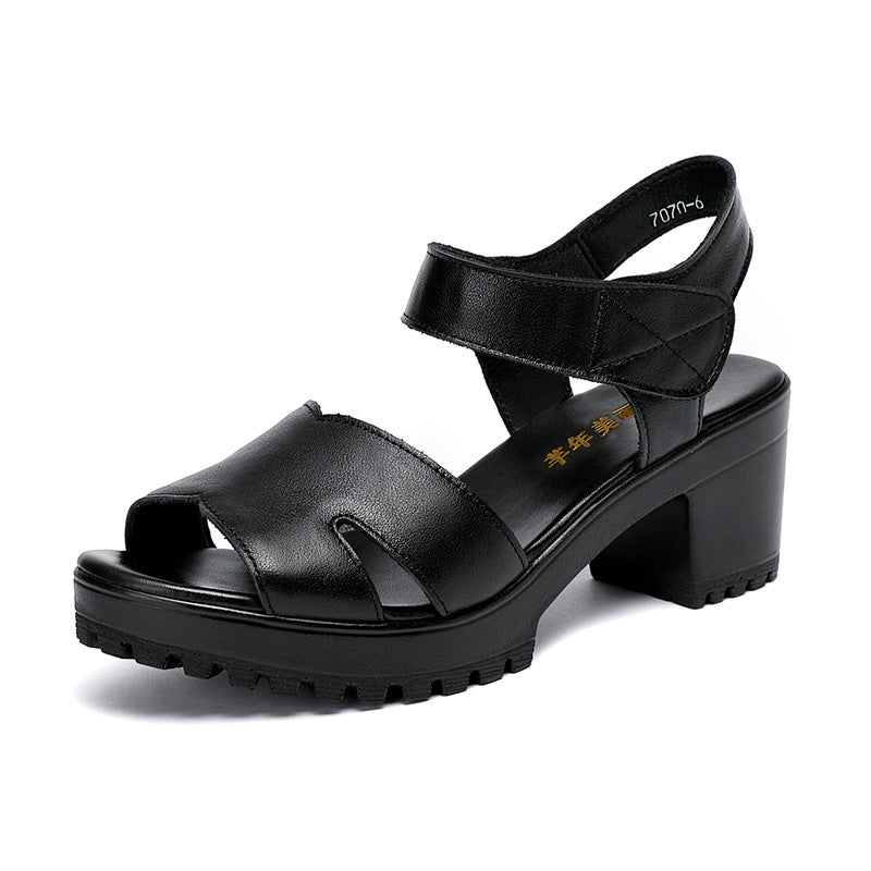 Women's High Chunky Platform Large Small Size Velcro Genuine Heels