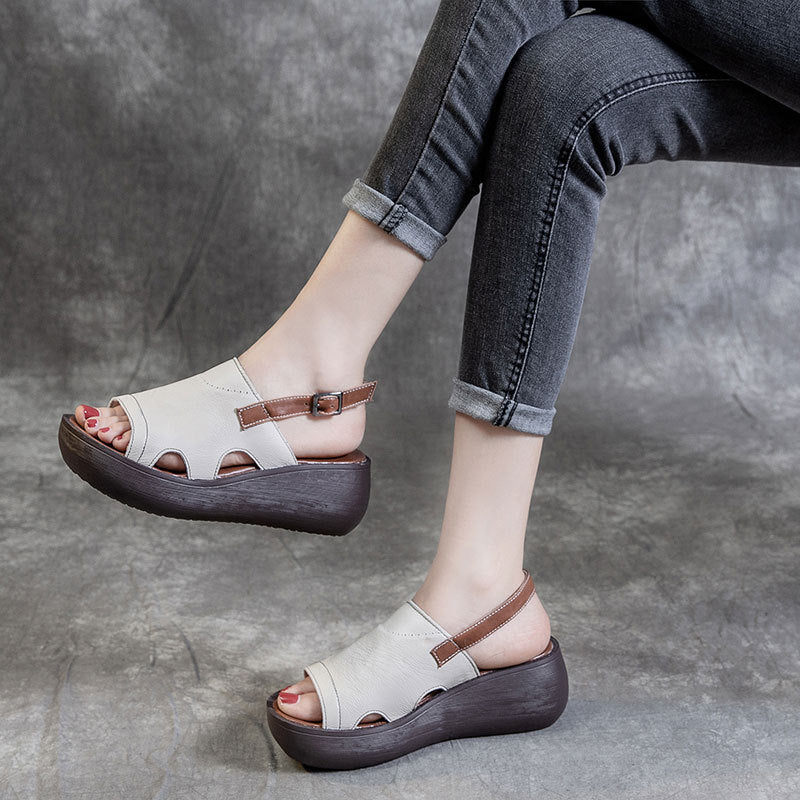 Women's Cowhide Trendy Soft Bottom Sister Flat Sandals