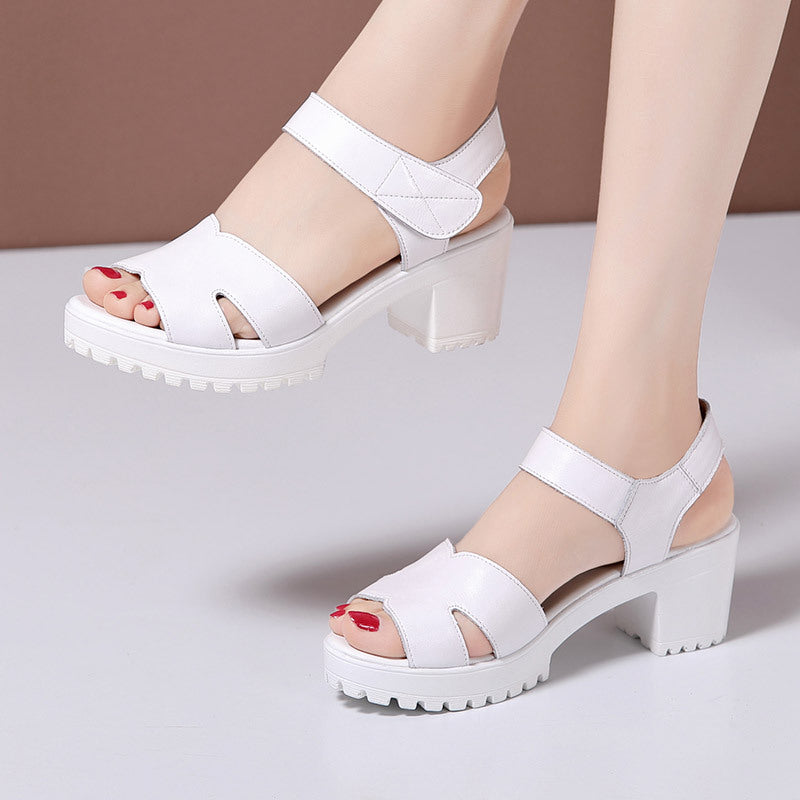 Women's High Chunky Platform Large Small Size Velcro Genuine Heels