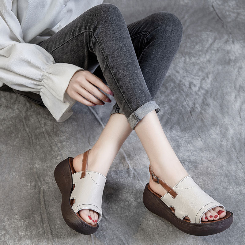Women's Cowhide Trendy Soft Bottom Sister Flat Sandals