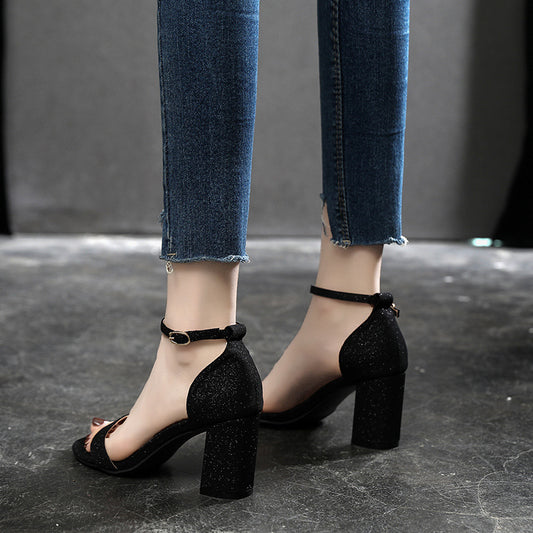 Blue Chunky Plus Size Fat Feet Sandals
