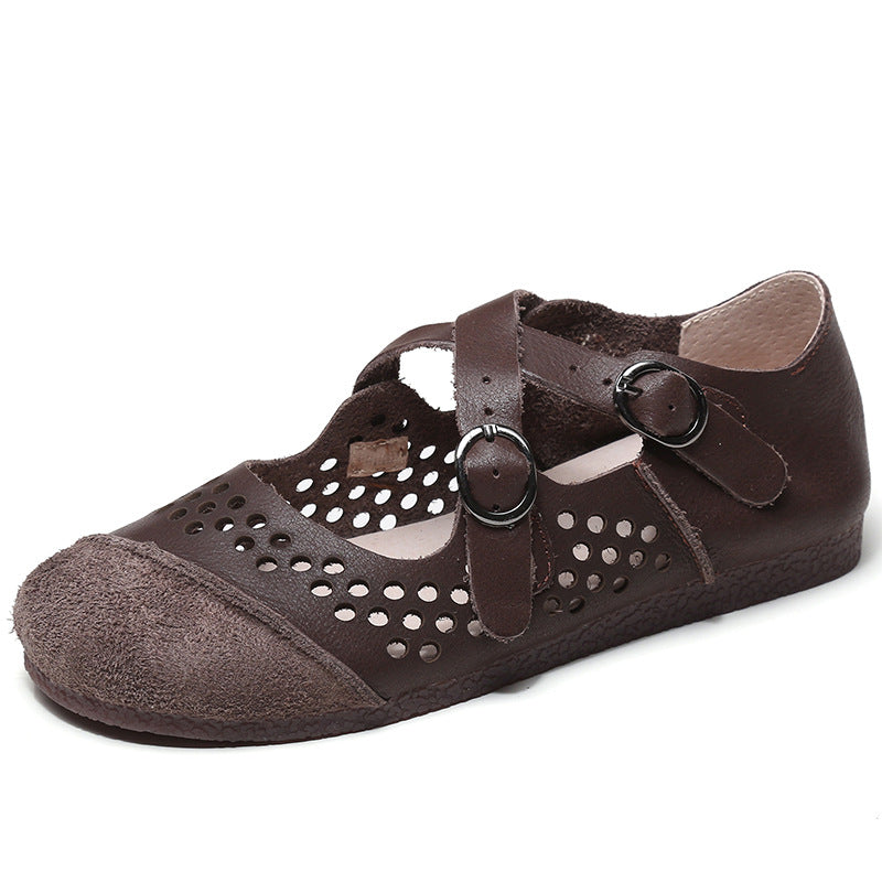 Women's Art Genuine Flat Hollowed Summer Hole Sandals
