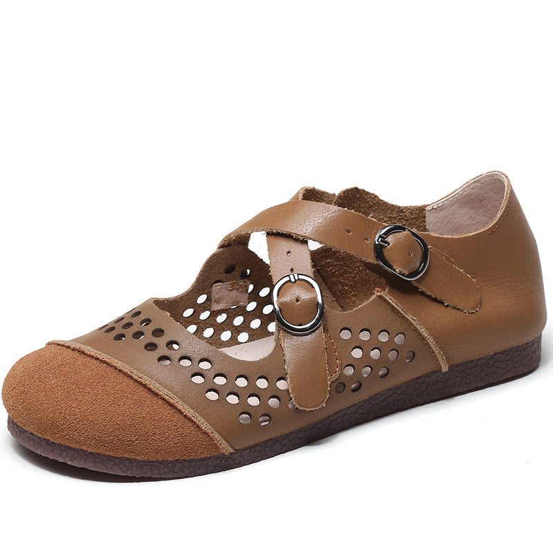 Women's Art Genuine Flat Hollowed Summer Hole Sandals