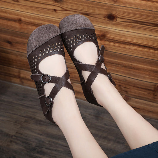 Women's Art Genuine Flat Hollowed Summer Hole Sandals